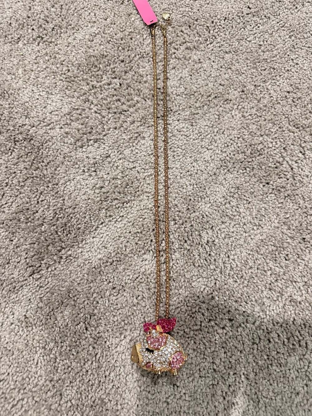Betsey Johnson Crystal Pig Bowknot Gold Plated Pendant Necklace